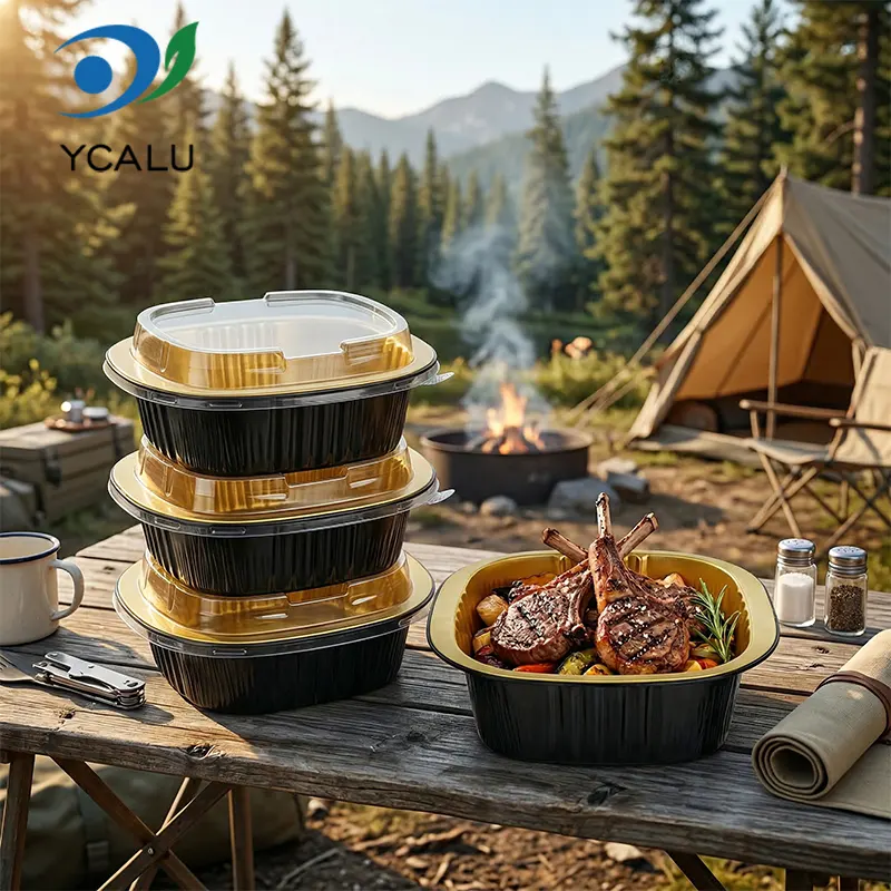 Jednorazové binaurálne štvorcové boxy z hliníkovej fólie čiernej farby