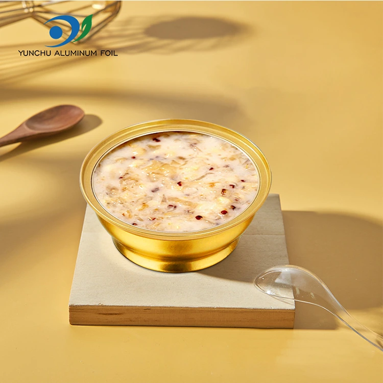Jednorazové okrúhle boxy s malými nádobami na hliníkovú fóliu s malými zlatými miskami