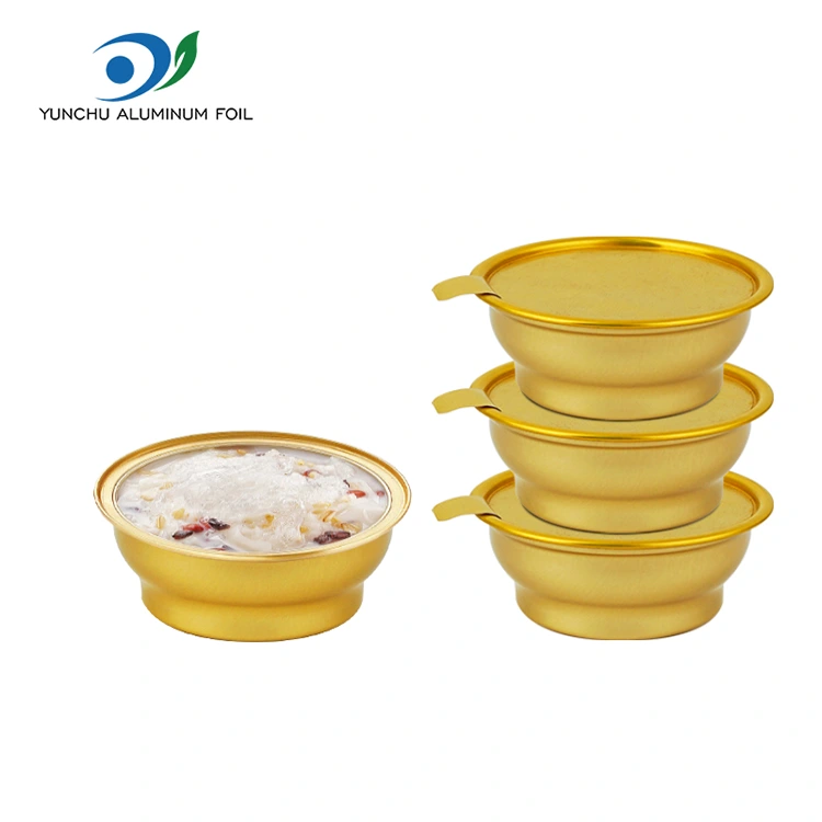 Jednorazové okrúhle boxy s malými nádobami na hliníkovú fóliu s malými zlatými miskami Jednorazové okrúhle boxy s malými nádobami na hliníkovú fóliu s malými zlatými miskami