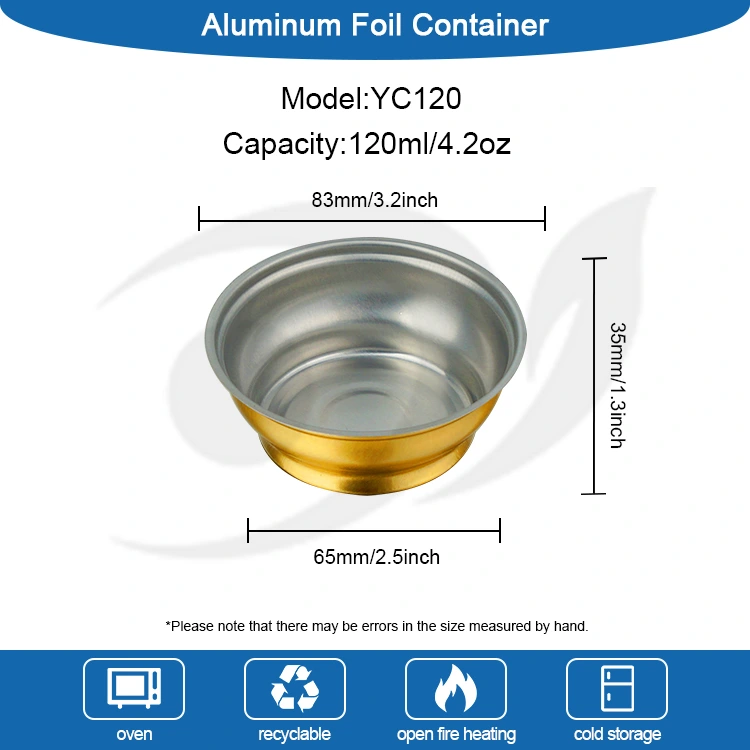 Jednorazové okrúhle boxy s malými nádobami na hliníkovú fóliu s malými zlatými miskami