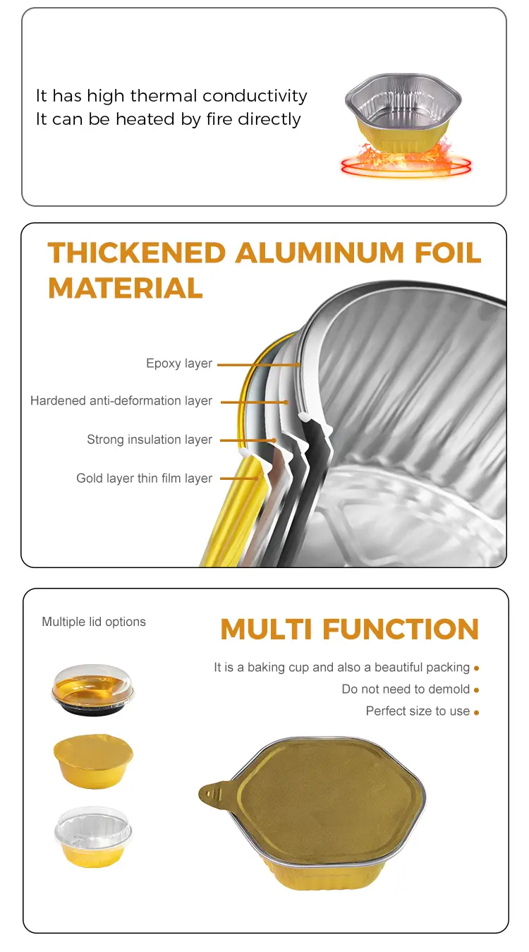 Hexagonal takeaway heat sealed Smoothwall Aluminum Foil Containers
