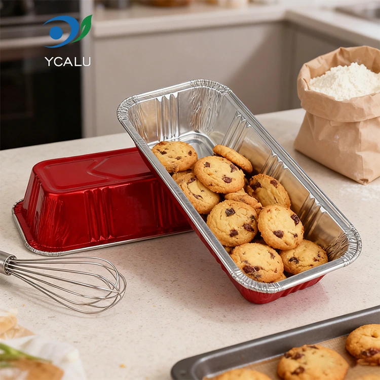 Obdĺžnikové červené pekárne cateringové strieborné hliníkové fóliové kontajnery